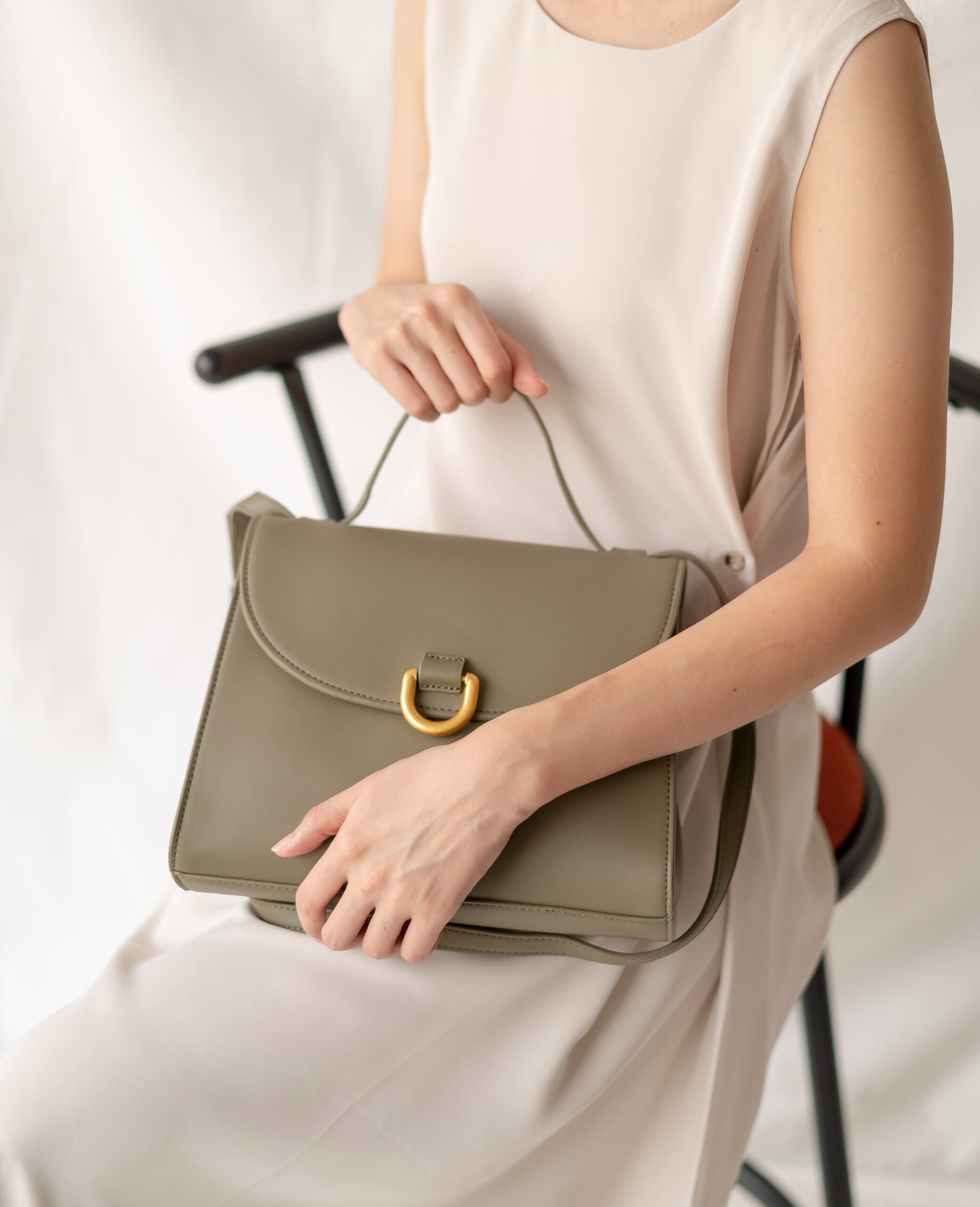 beautiful woman leather fashion bag